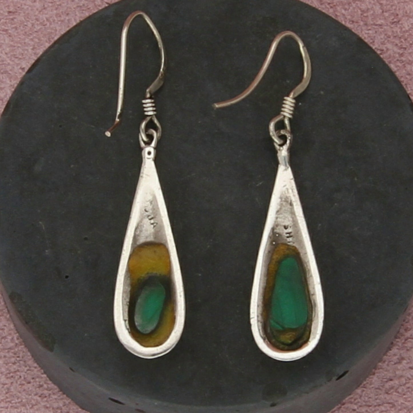 sterling silver vintage malachite drop dangle earrings