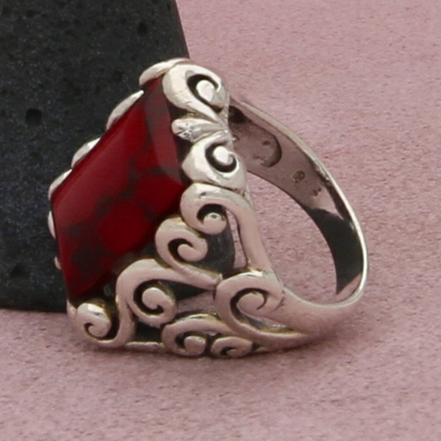 sterling silver vintage red jasper scroll ring size 5.75