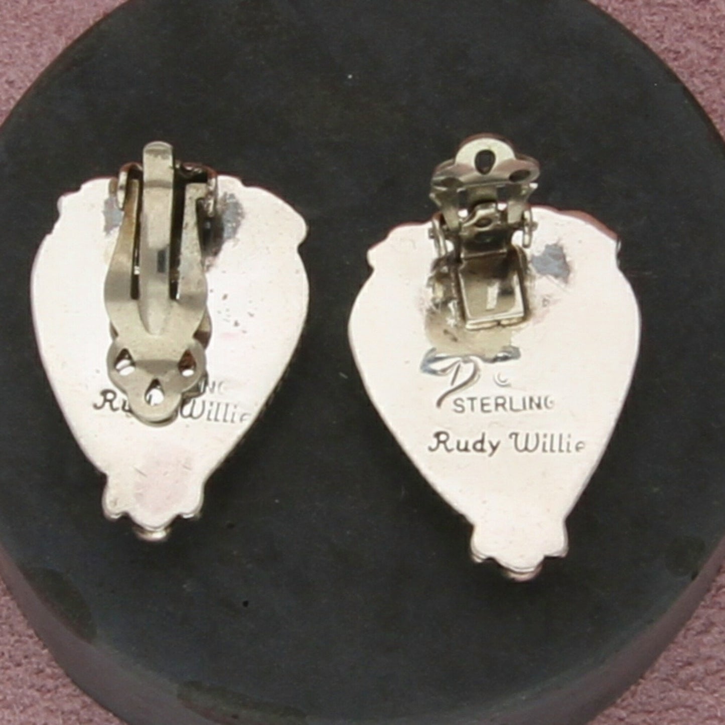 navajo sterling silver vintage rudy willie turquoise clip-on earrings