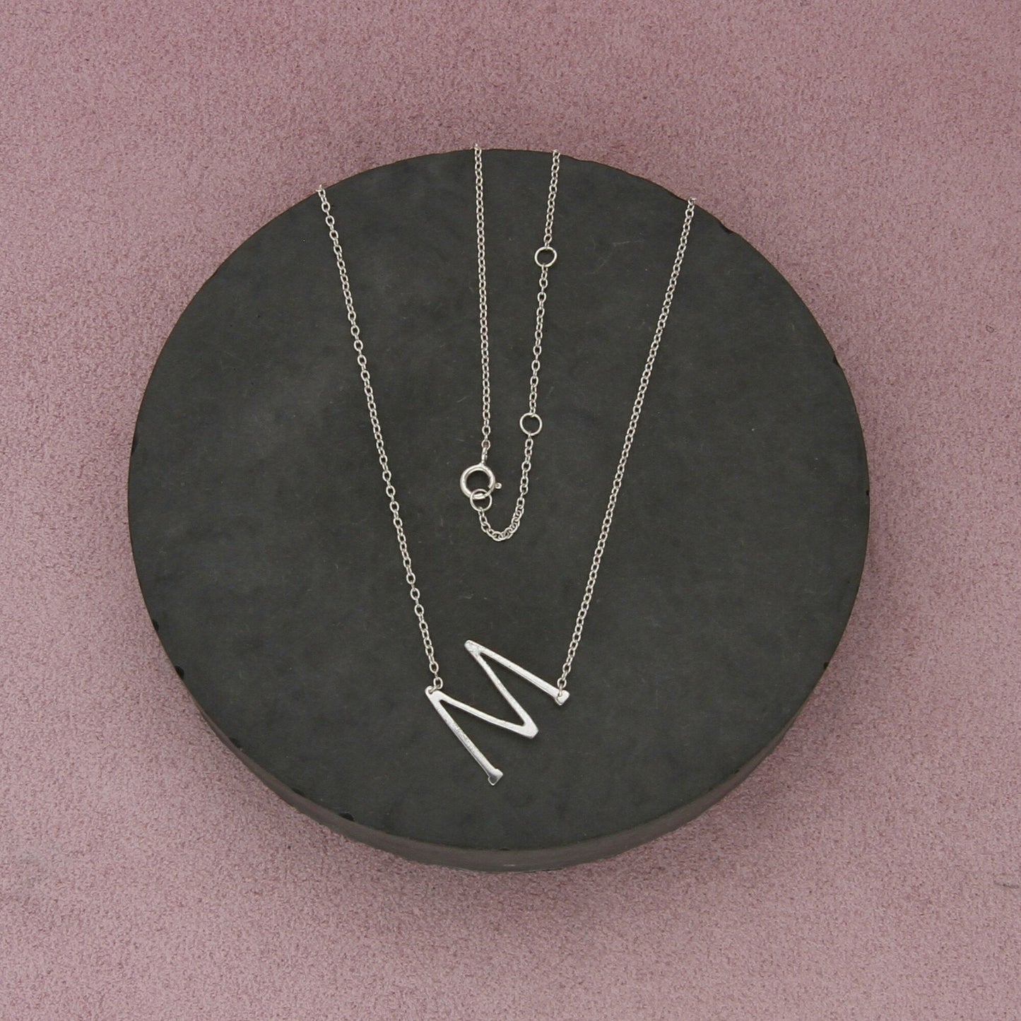 sterling silver dainty letter m initial necklace size 16-18in