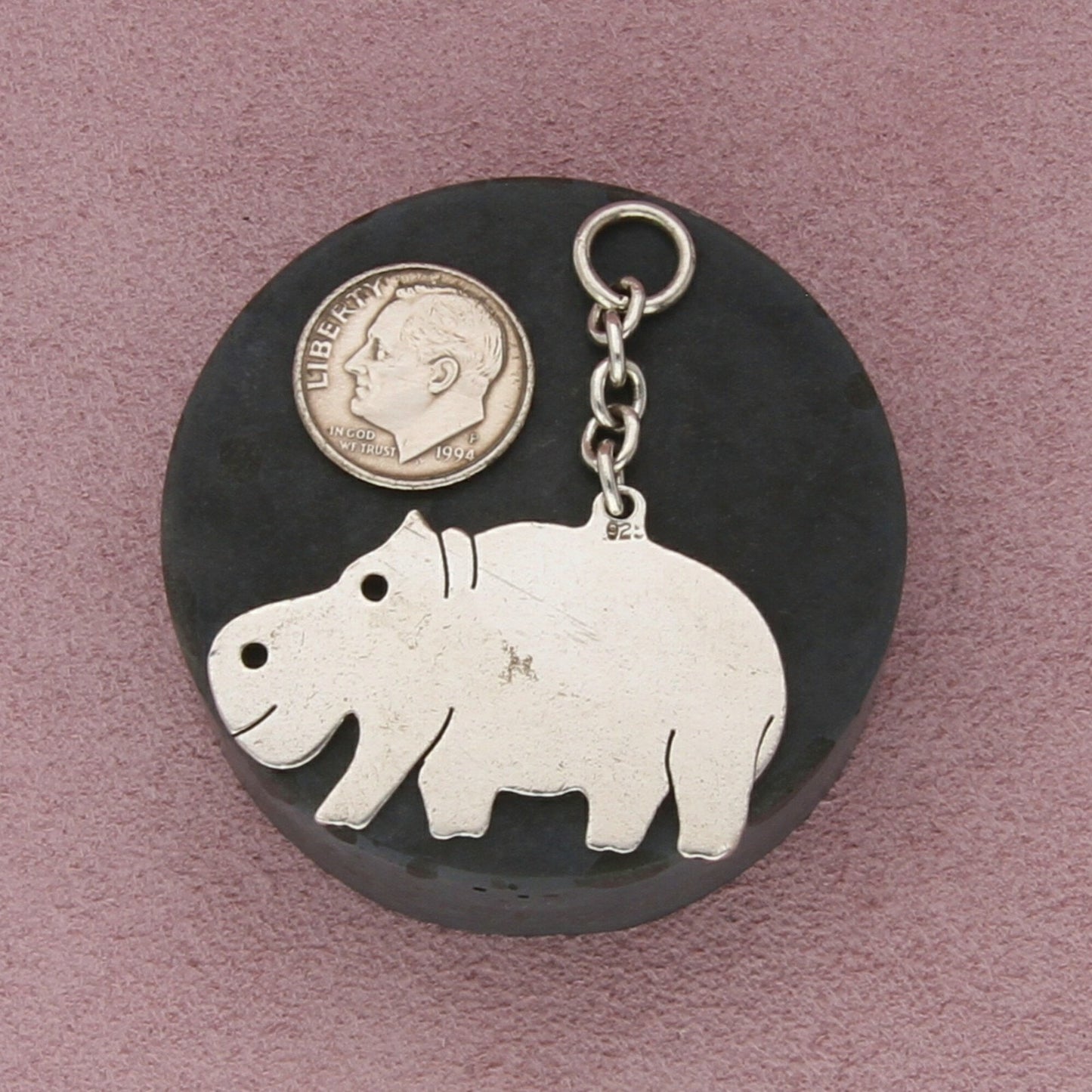 sterling silver vintage hippo hippopotamus pendant