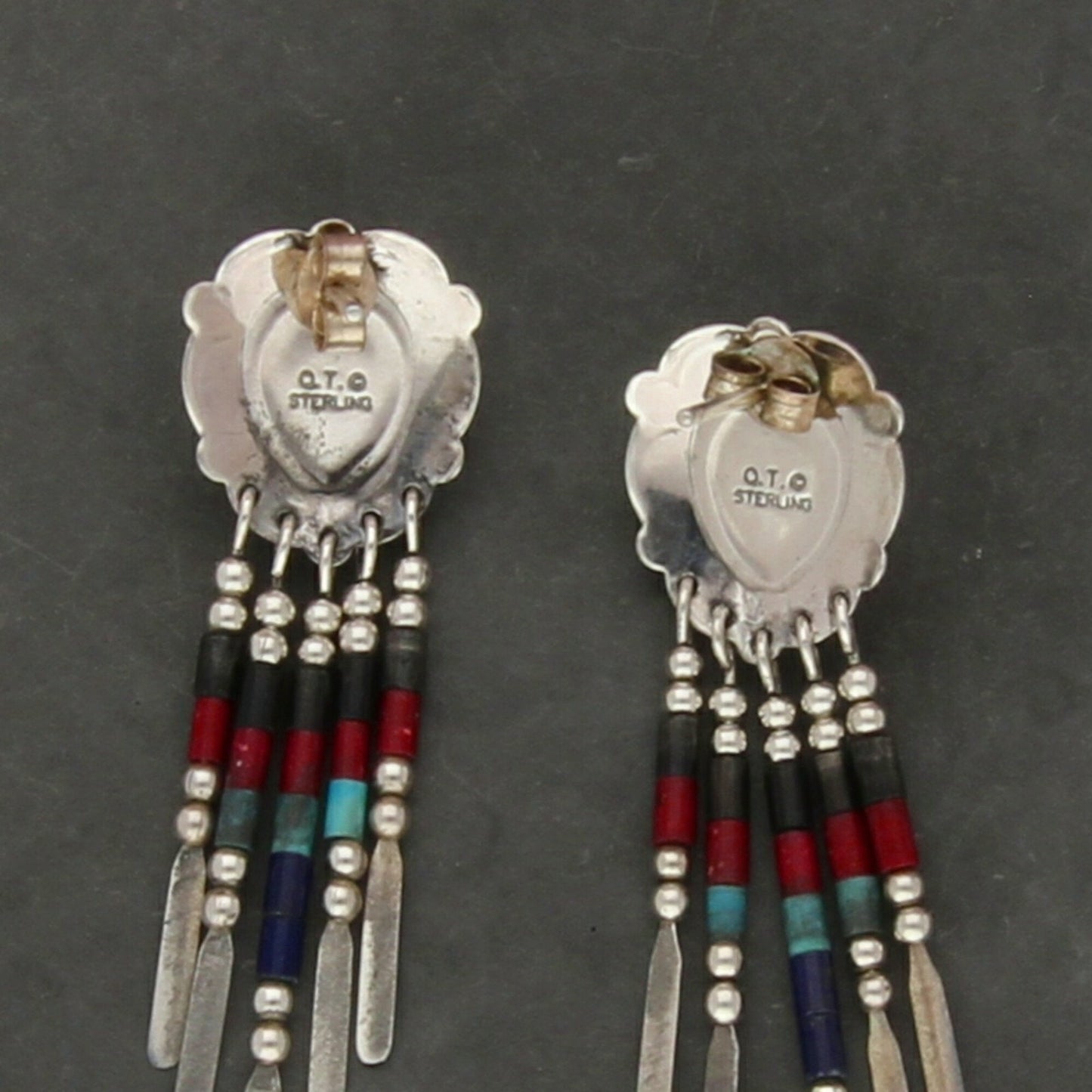 quoc turquoise sterling silver southwestern concho fringe dangle earrings