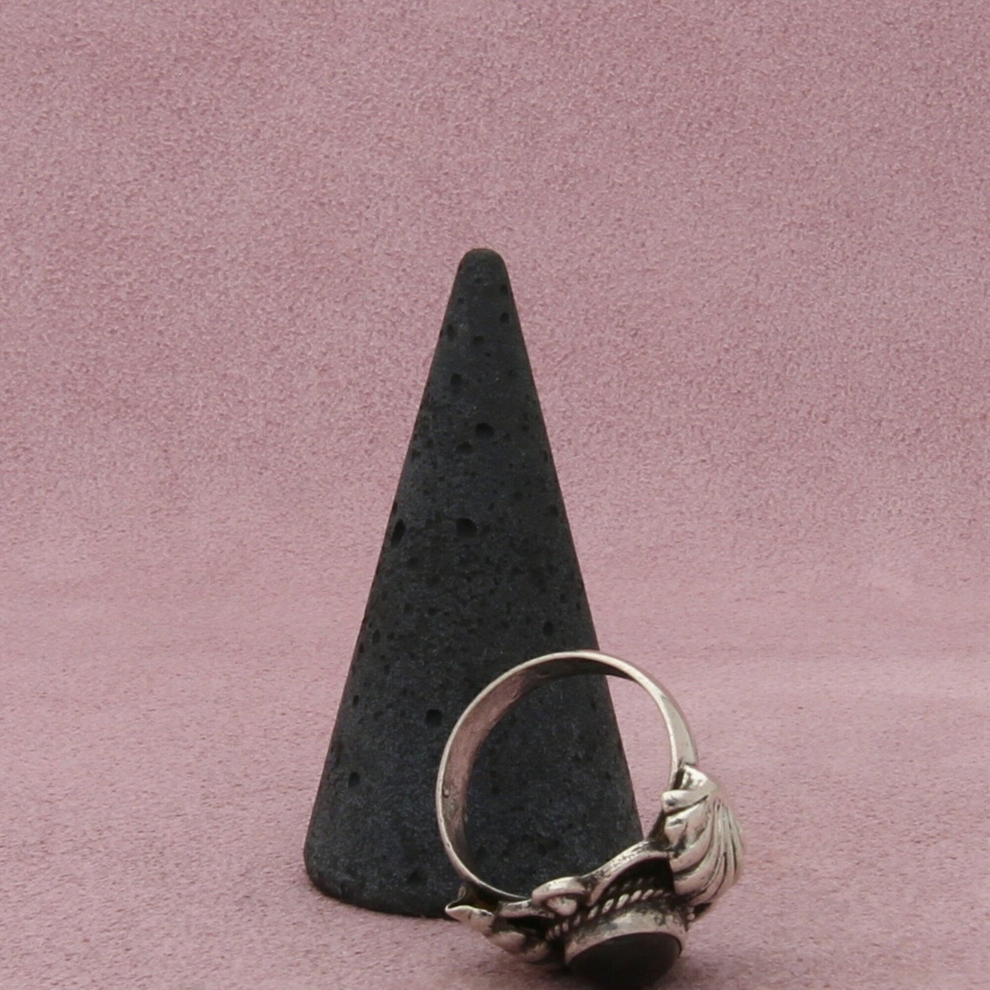 sterling silver vintage braided onyx shell ring size 6.75