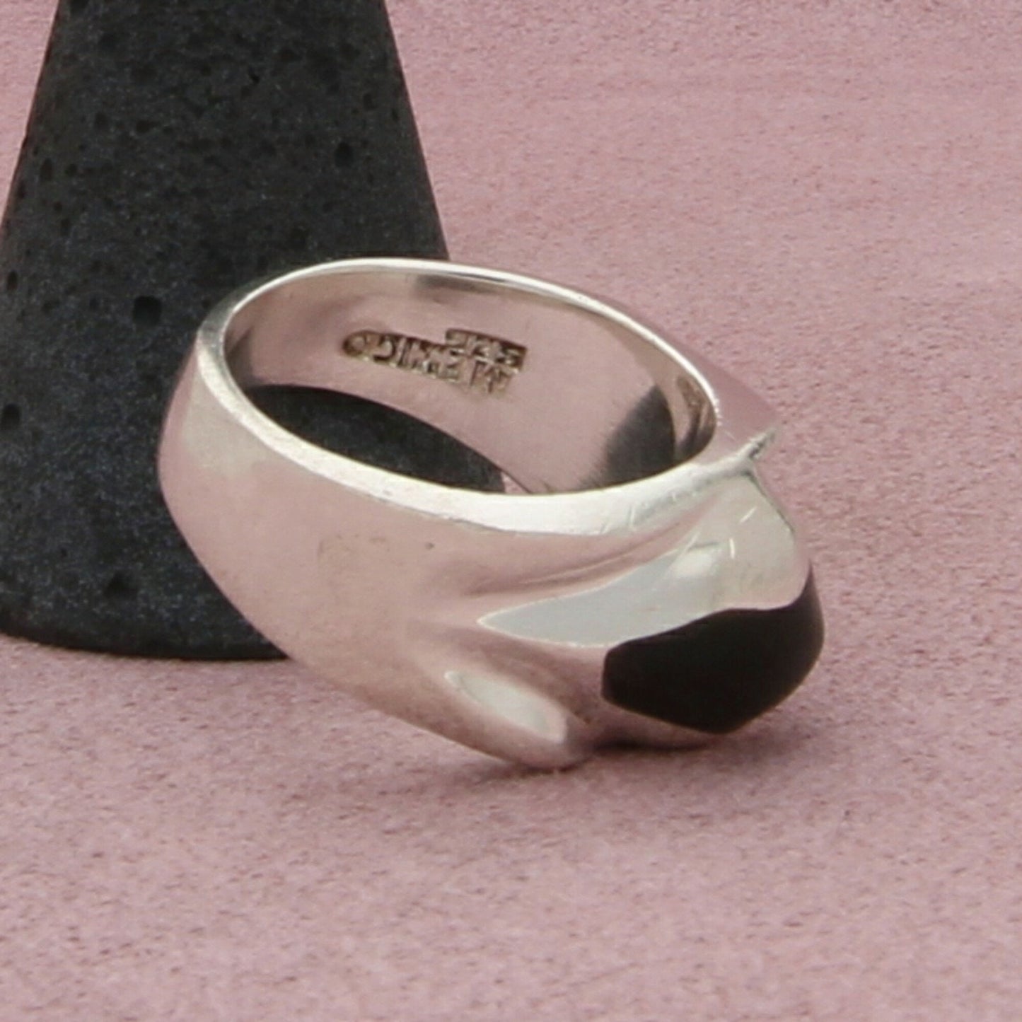 taxco mexico sterling silver vintage mens chunky onyx ring size 9.5