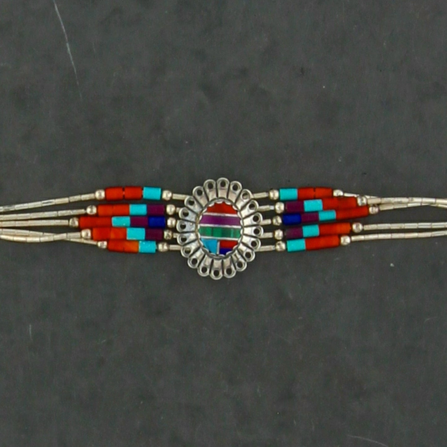 sterling silver southwestern turquoise coral lapis concho bracelet size 7in