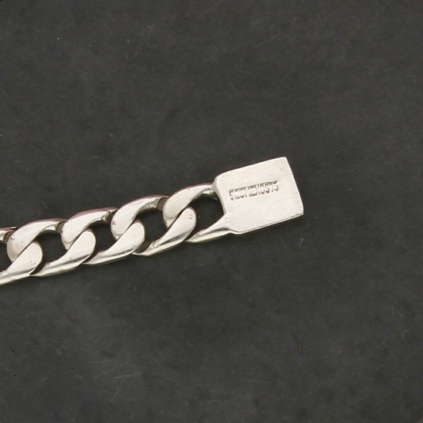 sterling silver mens vintage diamond-cut cuban chain id bracelet size 8.75in