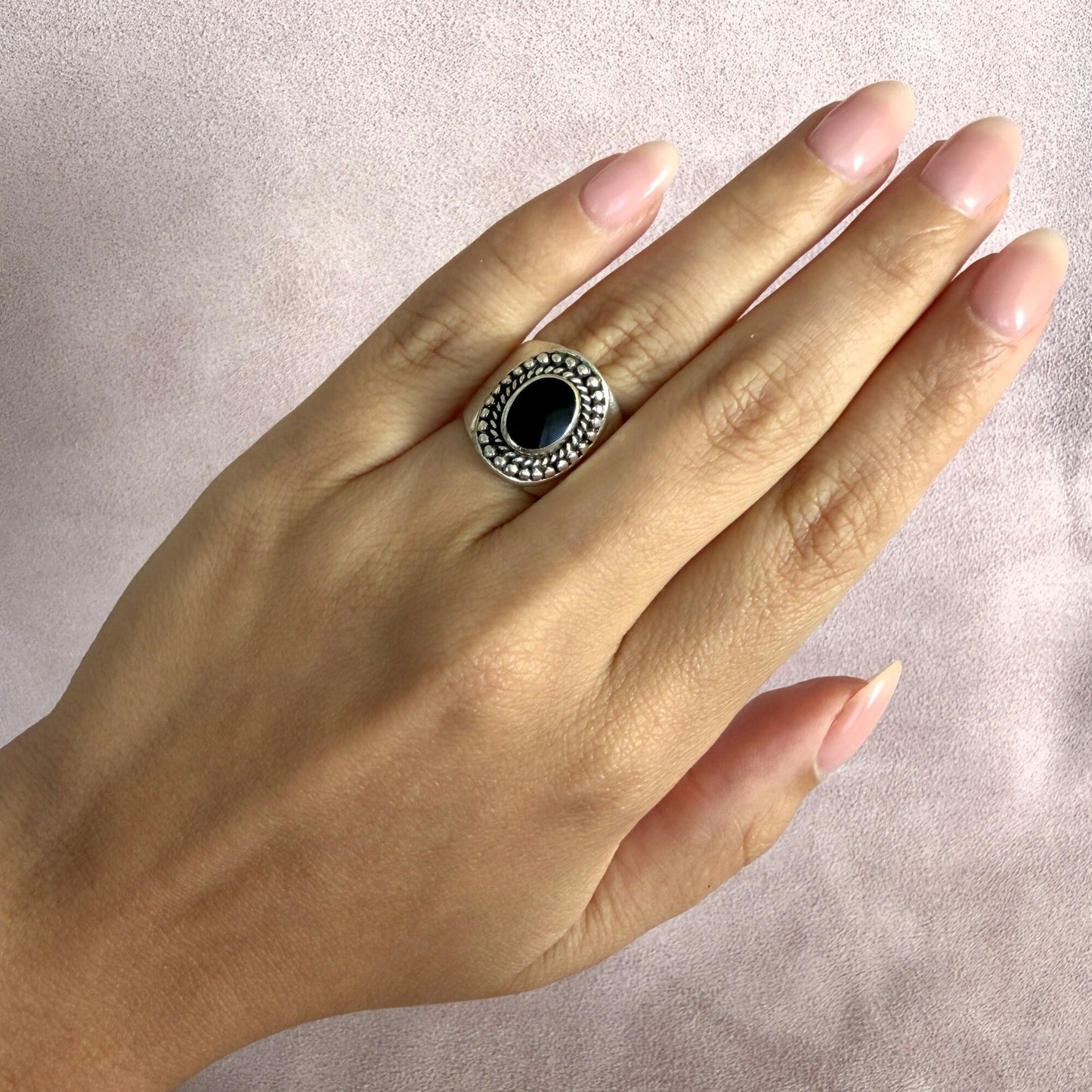 sterling silver braided onyx cigar band ring size 5.75