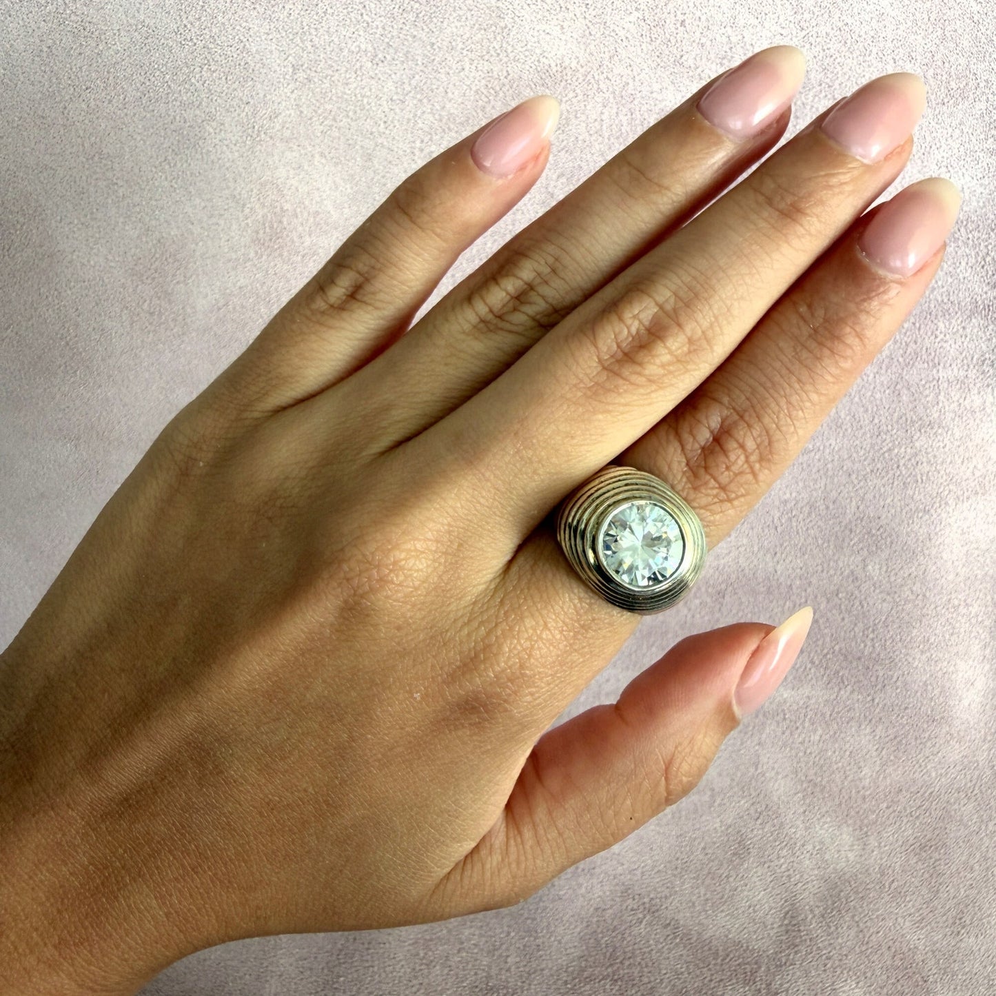 sterling silver vintage chunky round-cut cz dome ring size 7