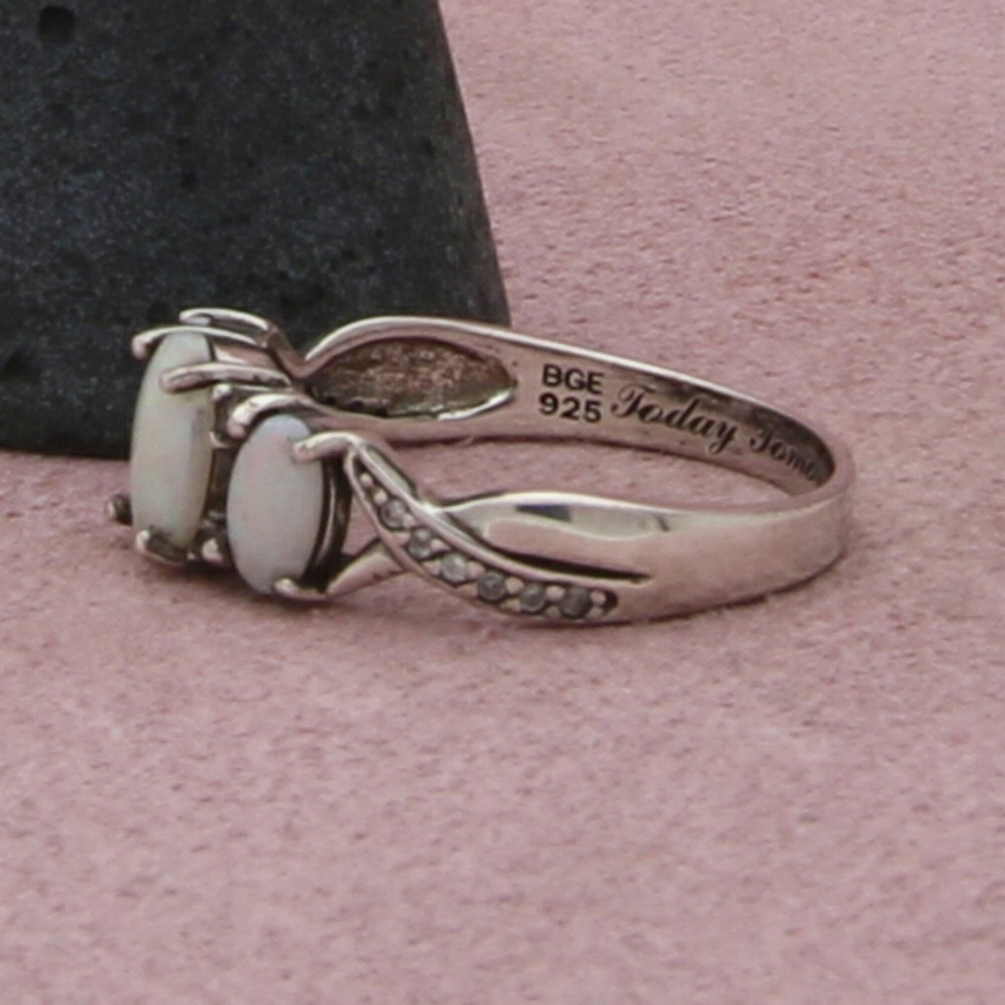sterling silver white topaz & opal ring size 9.5