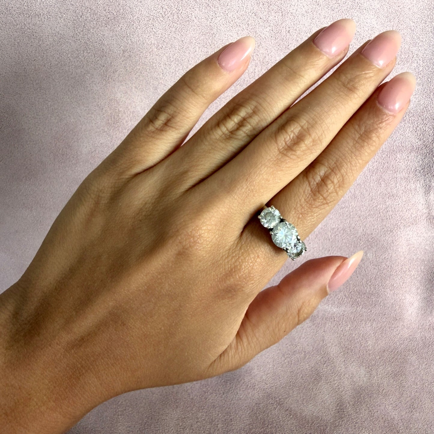 sterling silver round-cut cz trio ring size 8