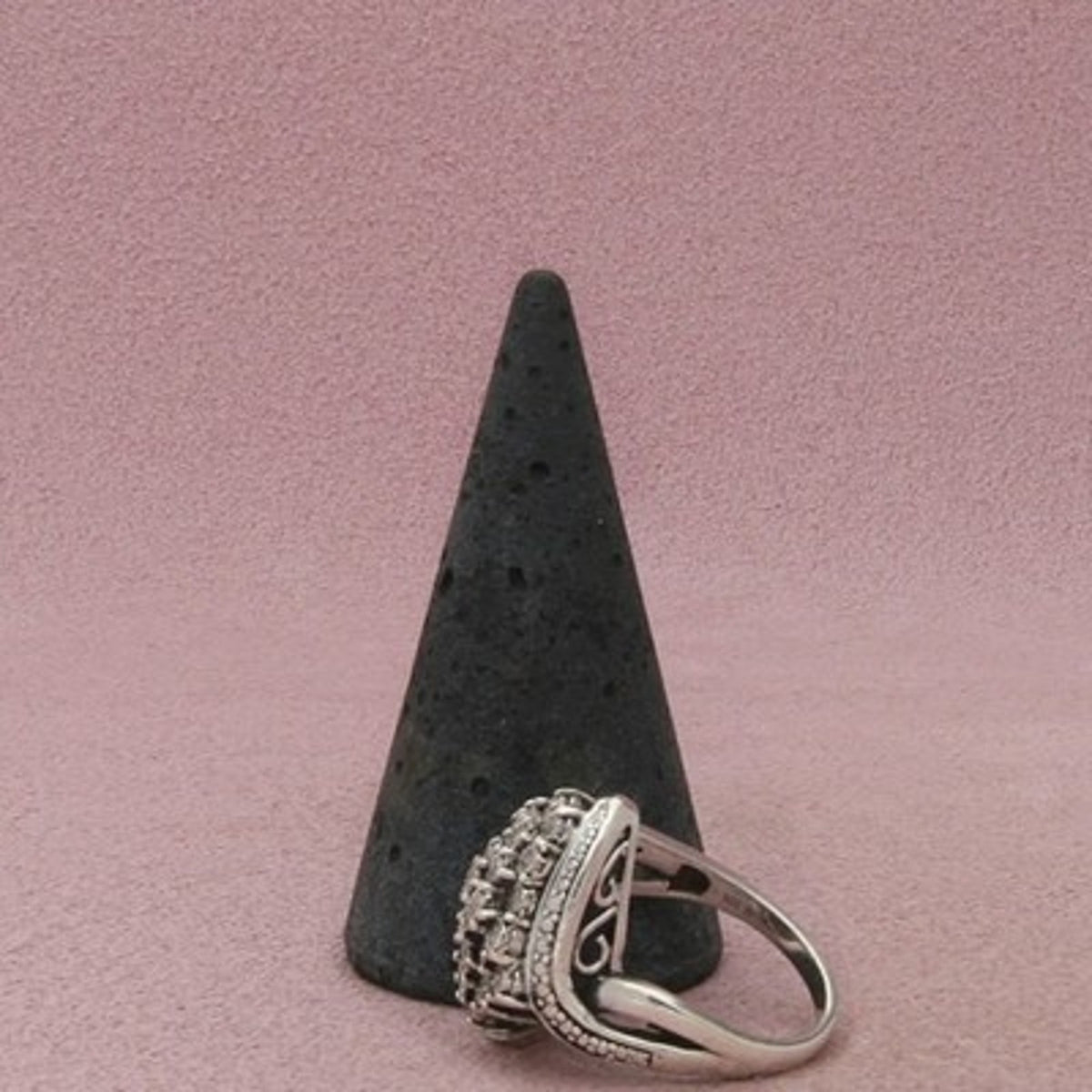 Zales Sterling Silver Diamond Elongated Cluster Bypass Ring Size 7
