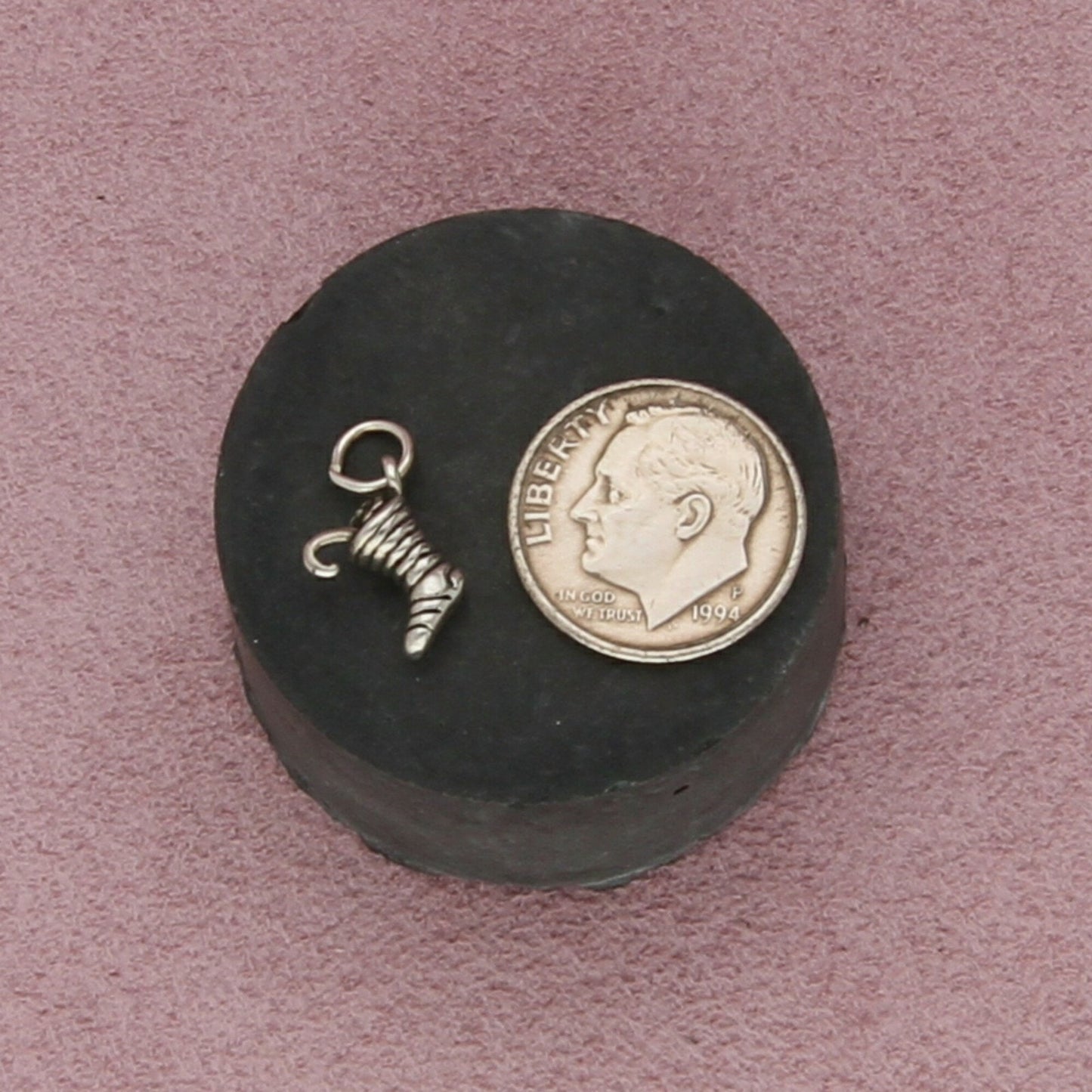 sterling silver vintage christmas stocking with candy cane charm pendant