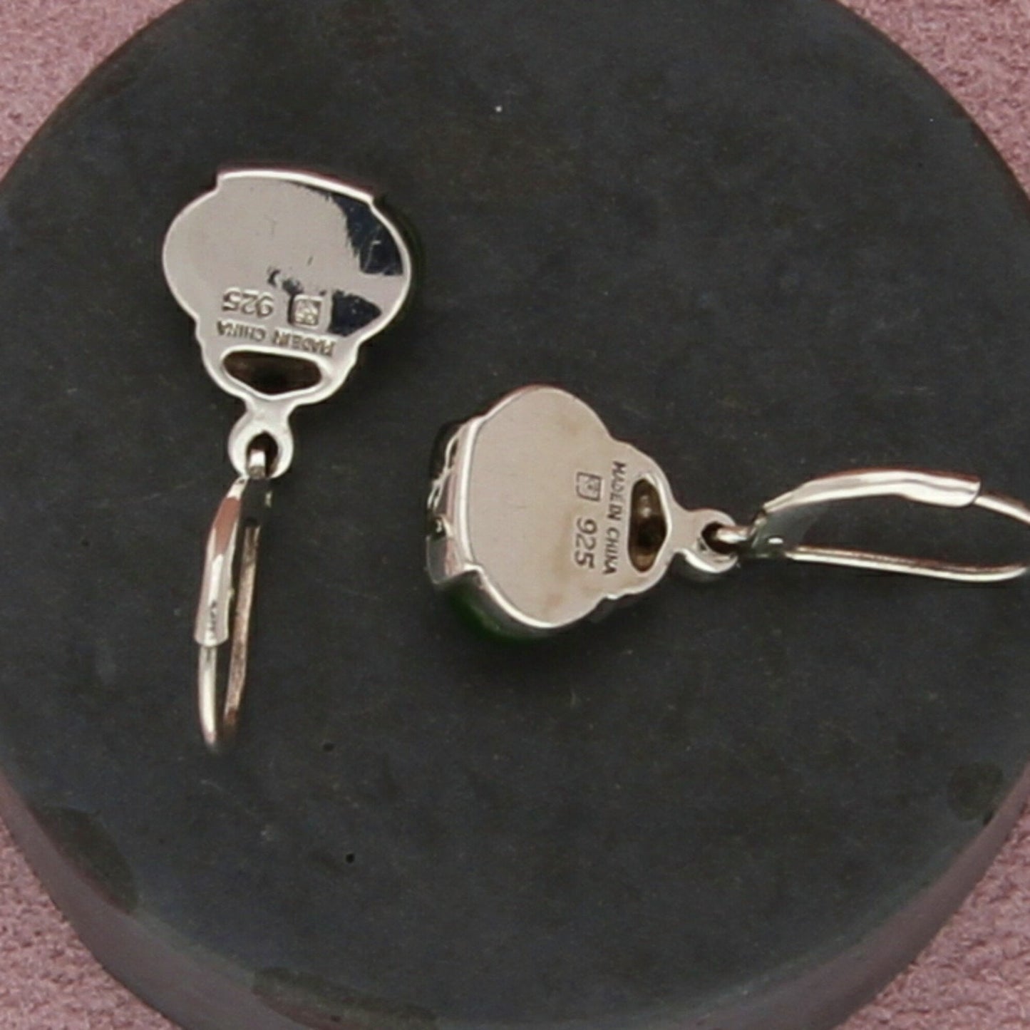 michelle albala sterling silver nephrite jade lever-back dangle earrings
