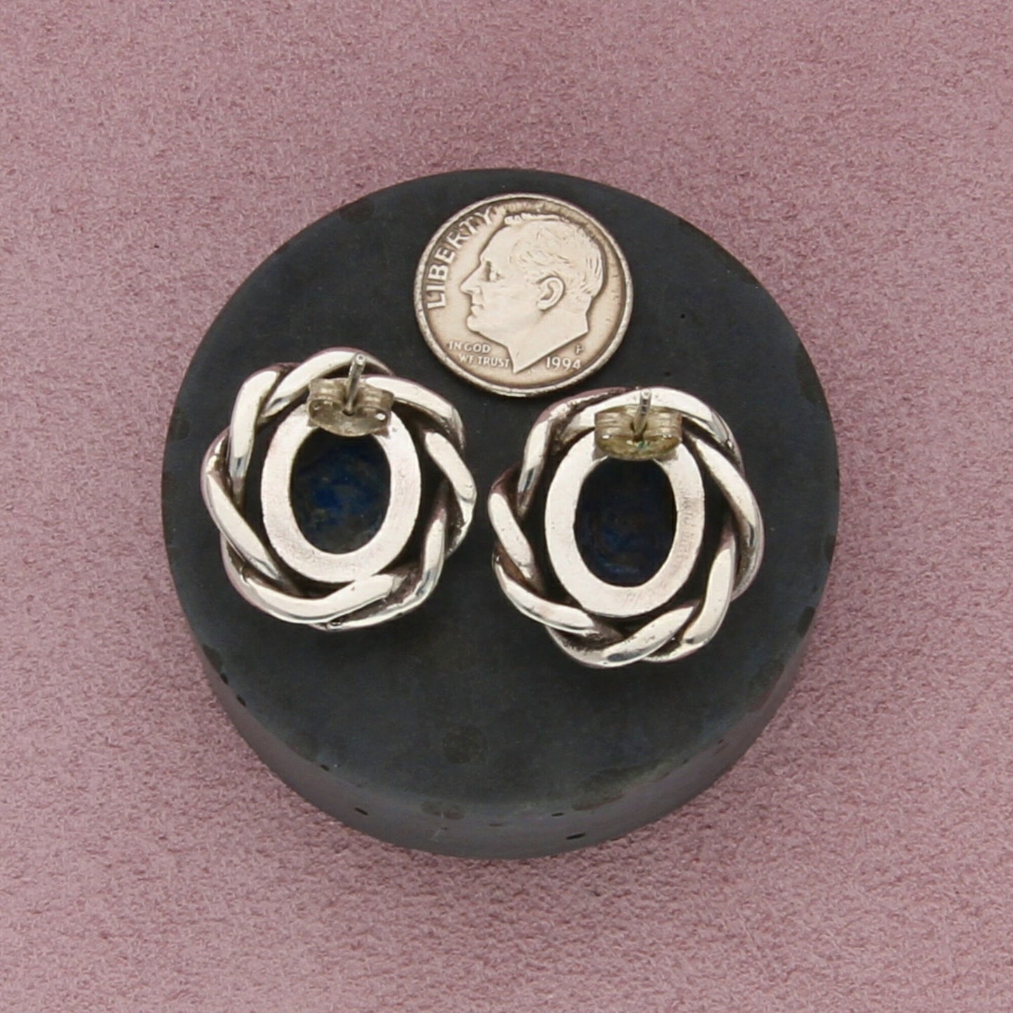 sterling silver vintage denim lapis twisted post earrings