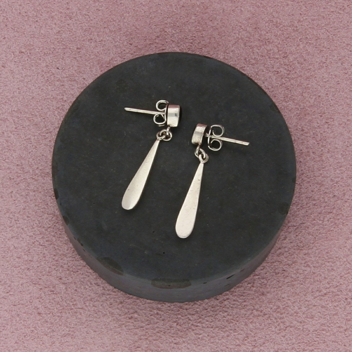 sterling silver vintage dainty black onyx drop dangle post earrings