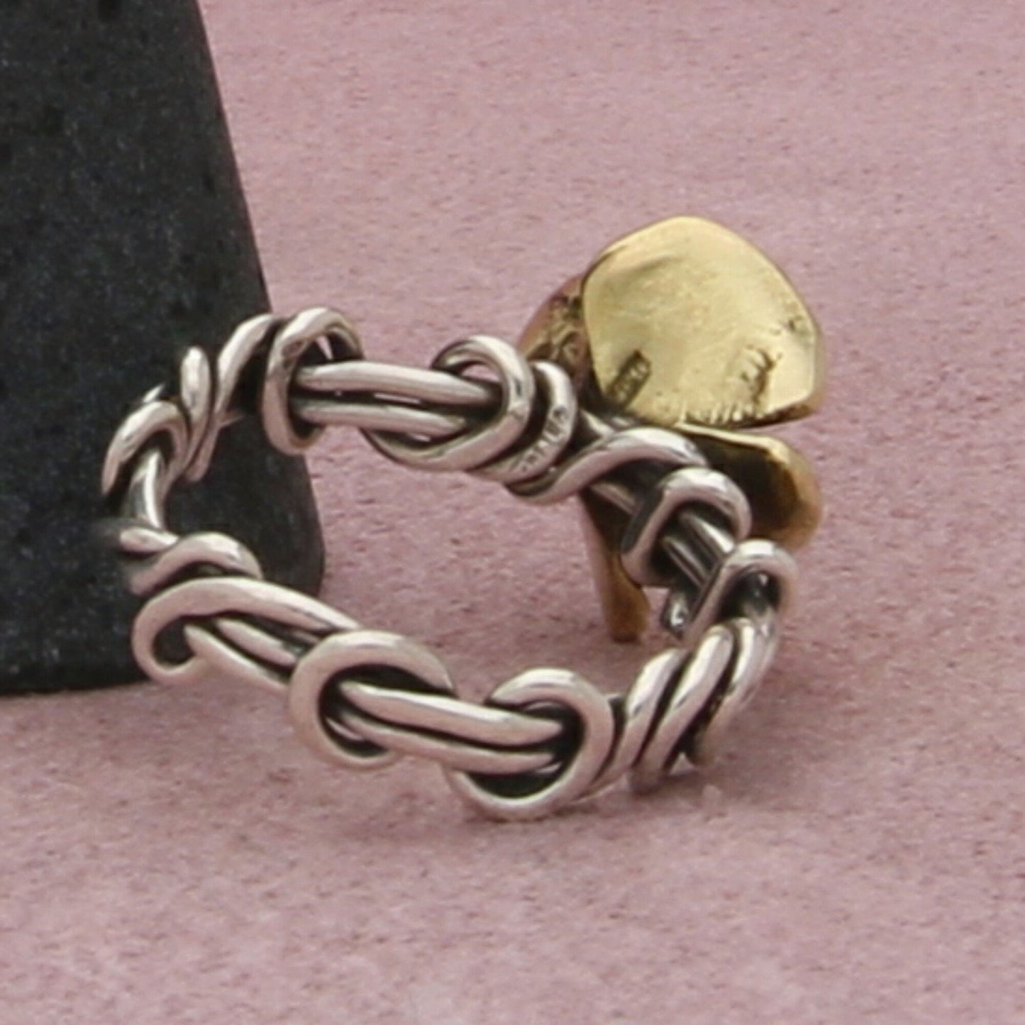 sterling silver artisan crafted brass accent flower ring size 7