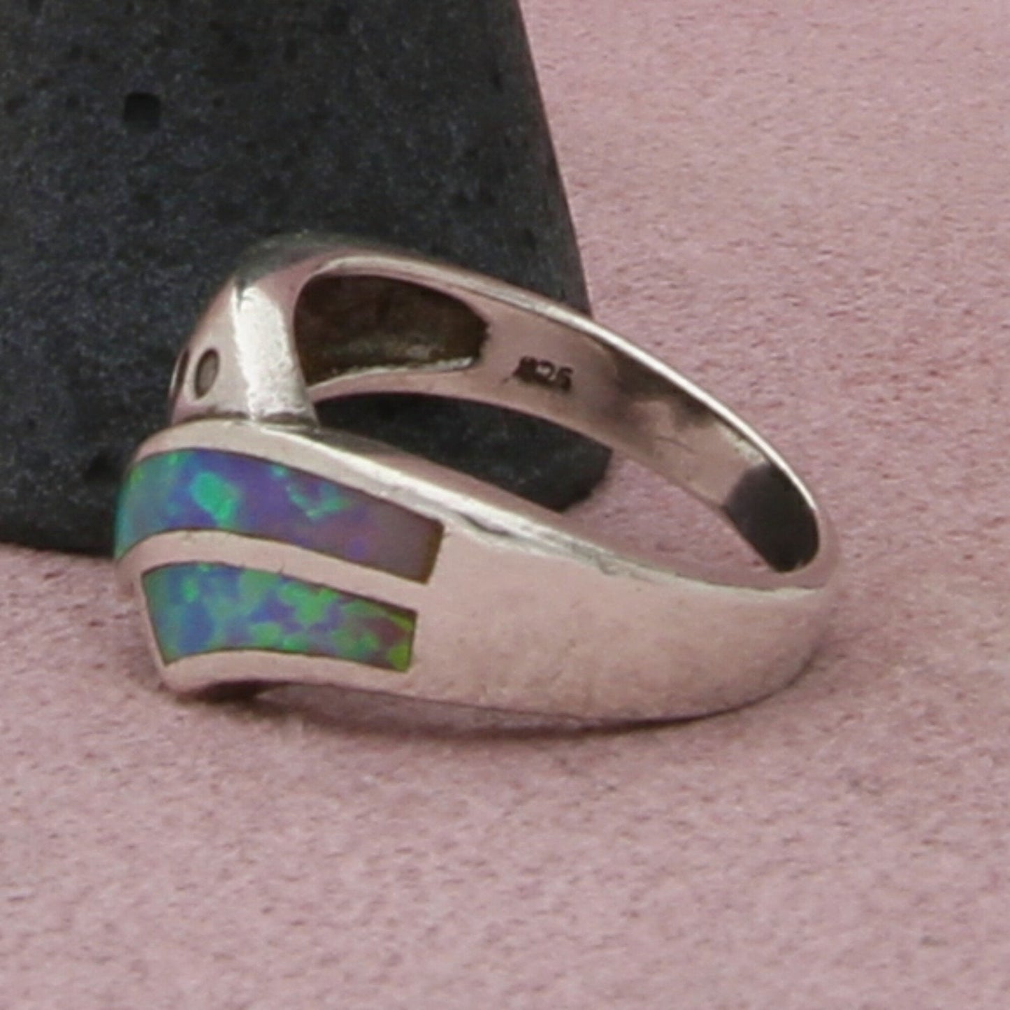sterling silver cz & opal ring size 8