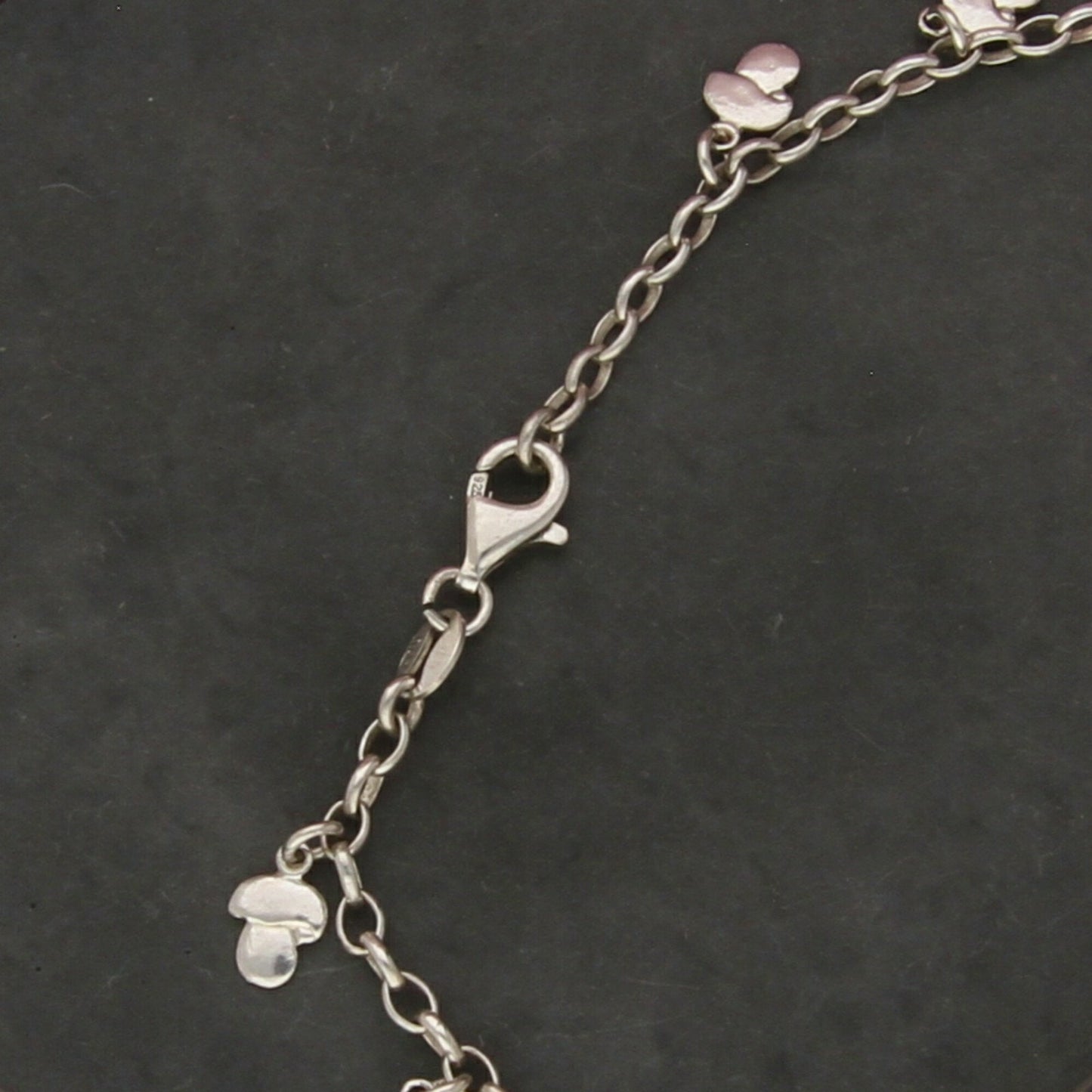 sterling silver mushroom charm anklet bracelet size 10.25in
