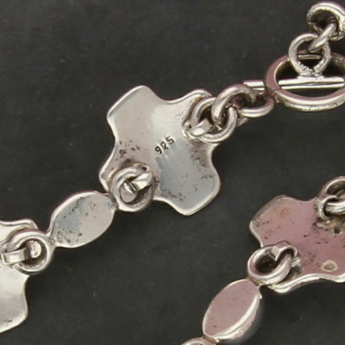 sterling silver black & white beaded cross toggle bracelet size 7in