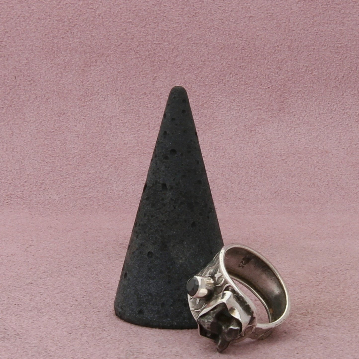 sterling silver vintage artisan crafted pyrite & black cz ring size 6.5