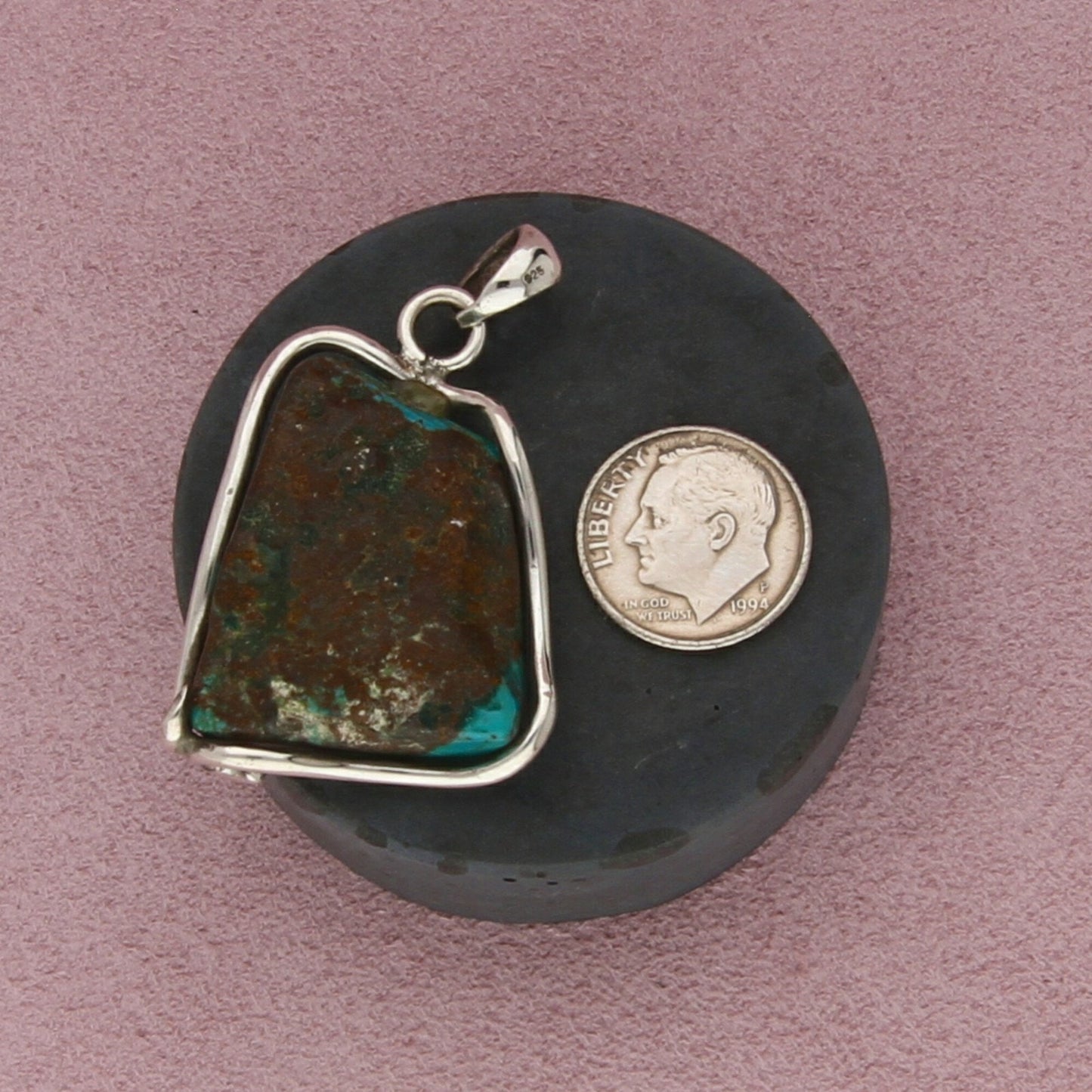 sterling silver vintage wire bezel turquoise pendant