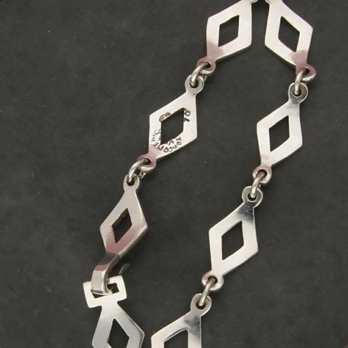 taxco mexico sterling silver vintage diamond shape link bracelet size 7.5in