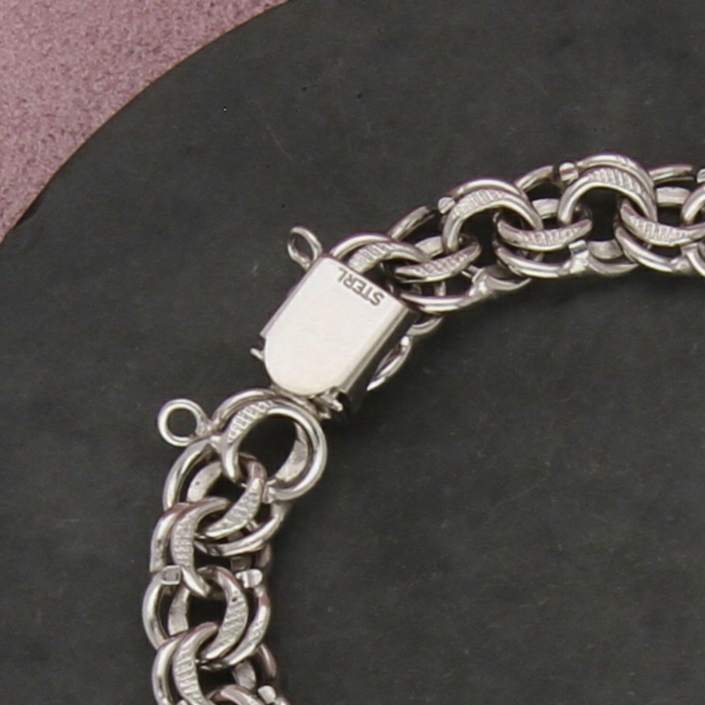 sterling silver vintage double cable chain charm bracelet size 6.5in