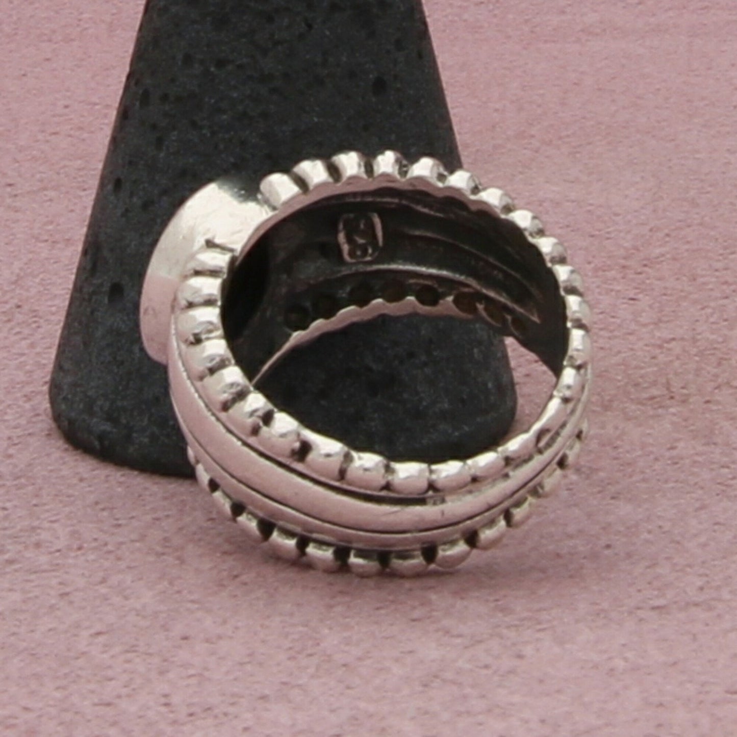 sterling silver vintage beaded onyx band ring size 6.75