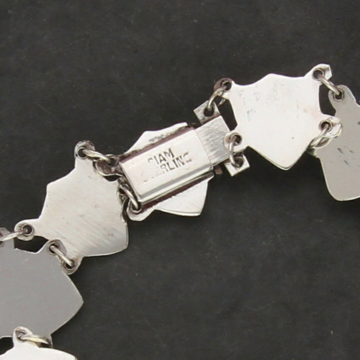 sterling silver vintage siam nielloware mekkala shield link bracelet size 7.25in