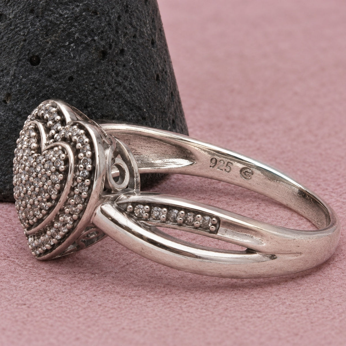 Zales Sterling Silver Diamond Heart Cluster Twisted Promise Ring Size 9