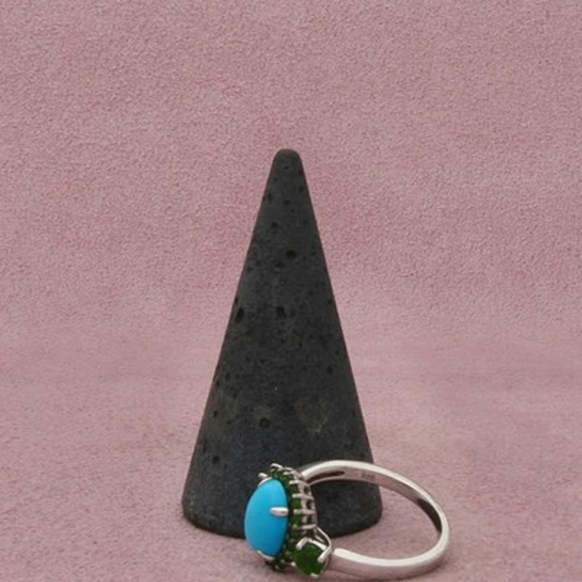 Sterling Silver Sleeping Beauty Turquoise & Chrome Diopside Halo Ring Size 8