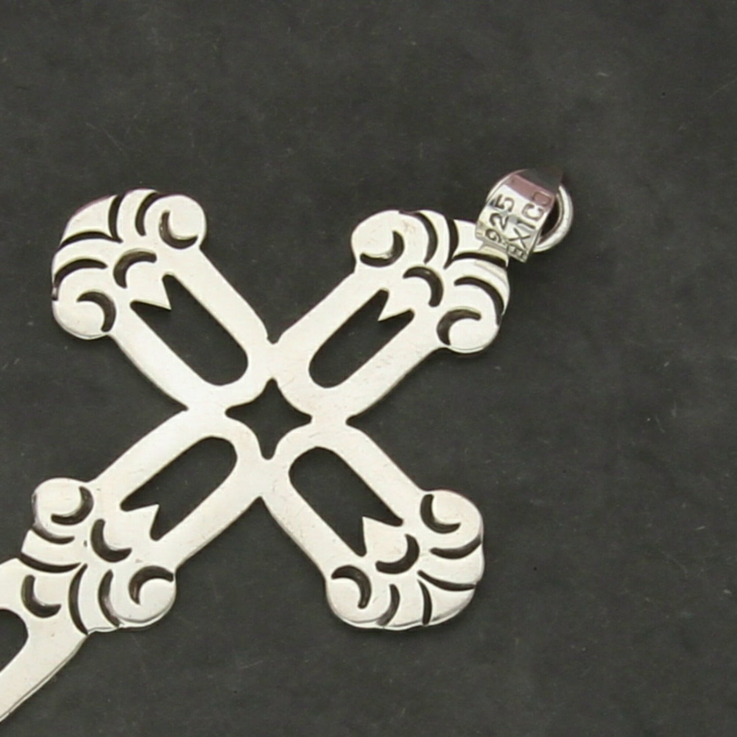 taxco mexico sterling silver vintage large scrolled cross pendant
