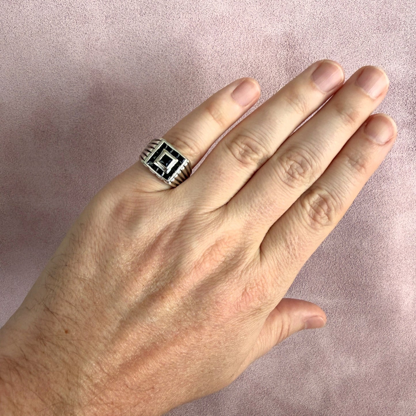 sterling silver channel-set black cz signet ring size 9.5
