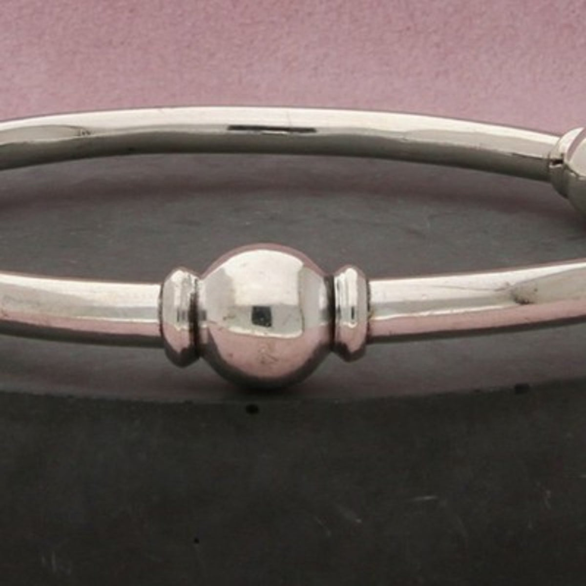 Sterling Silver Vintage Three Station Beaded Bangle Bracelet Size 7.25in