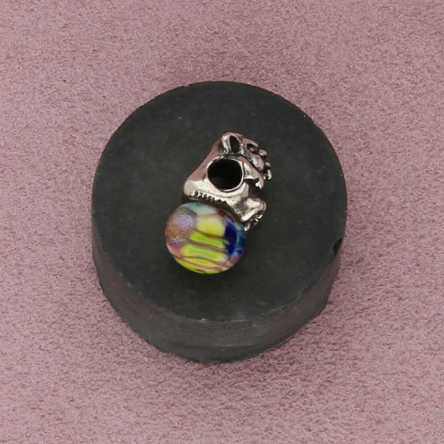 trollbeads sterling silver baby troll on trollstone glass retired bead charm