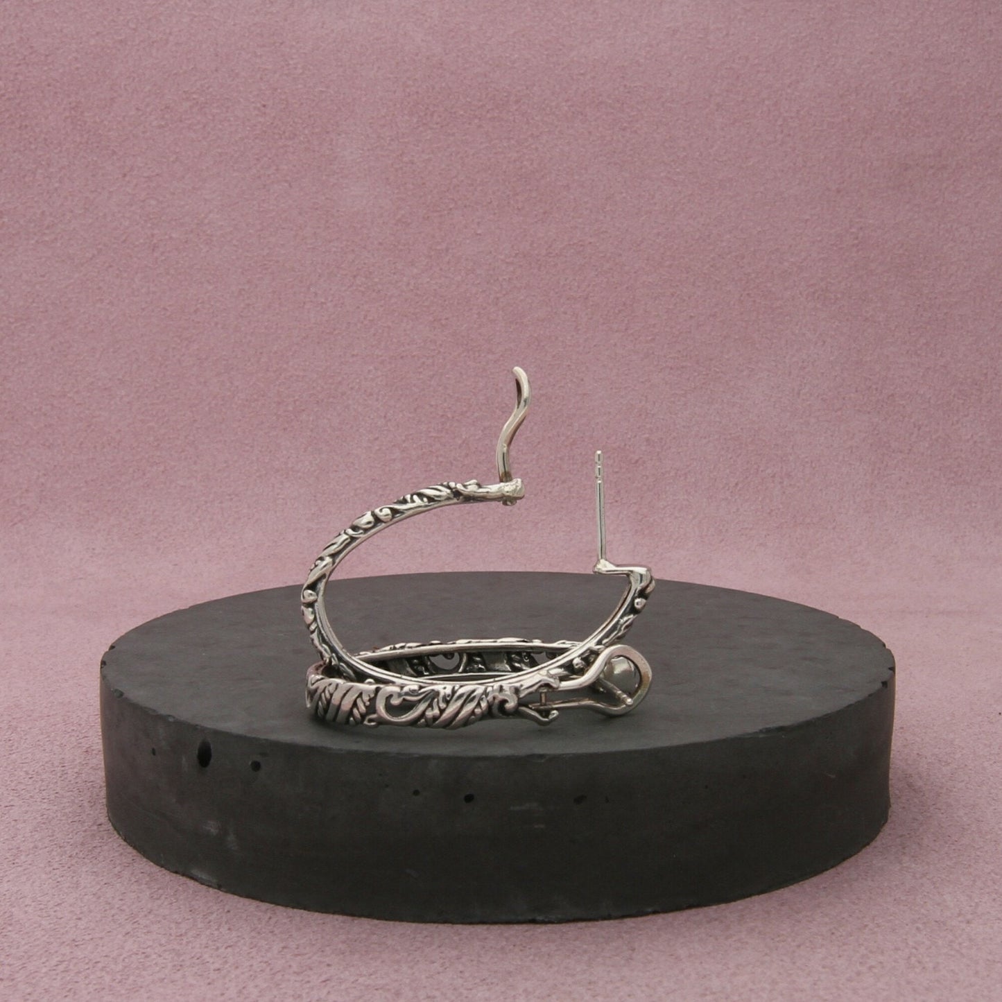 carolyn pollack sterling silver southwest scroll oval omega-back hoop earrings
