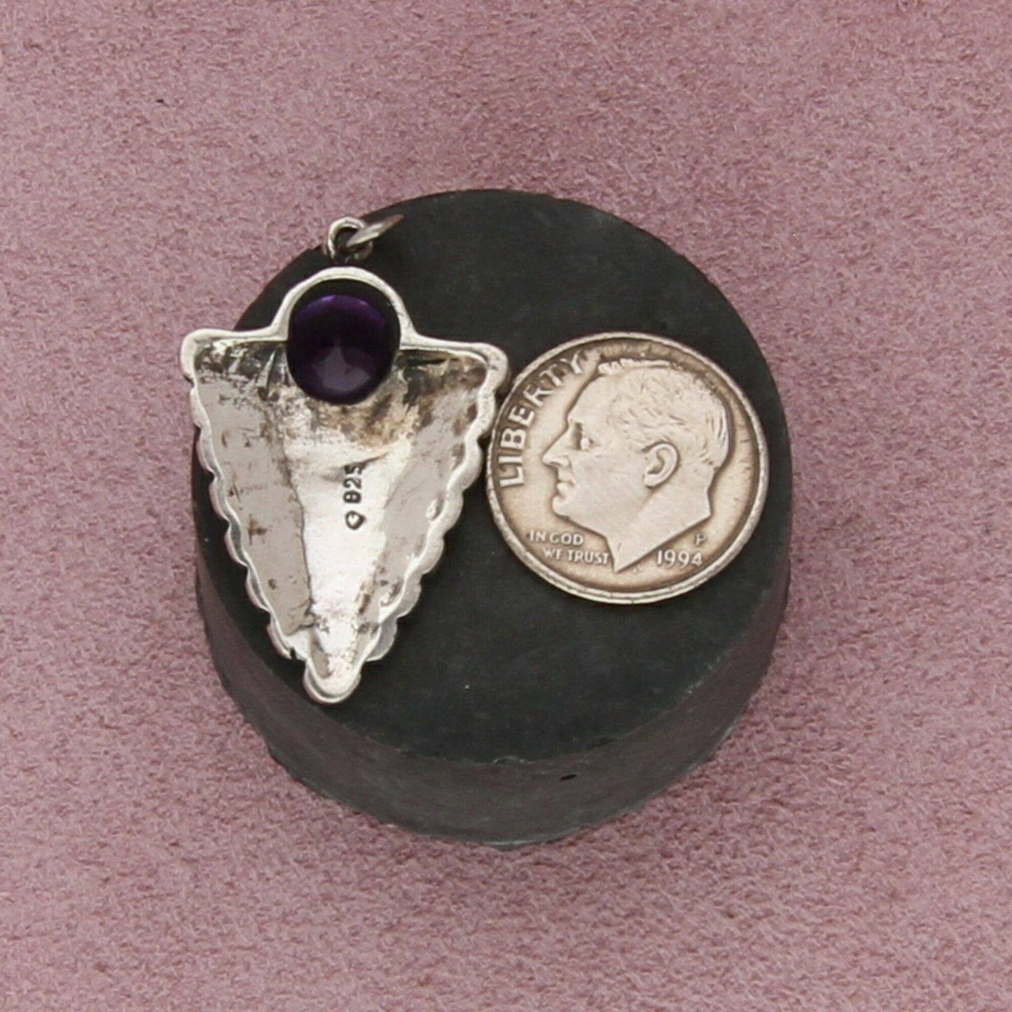 sterling silver marasite studded amethyst pendant