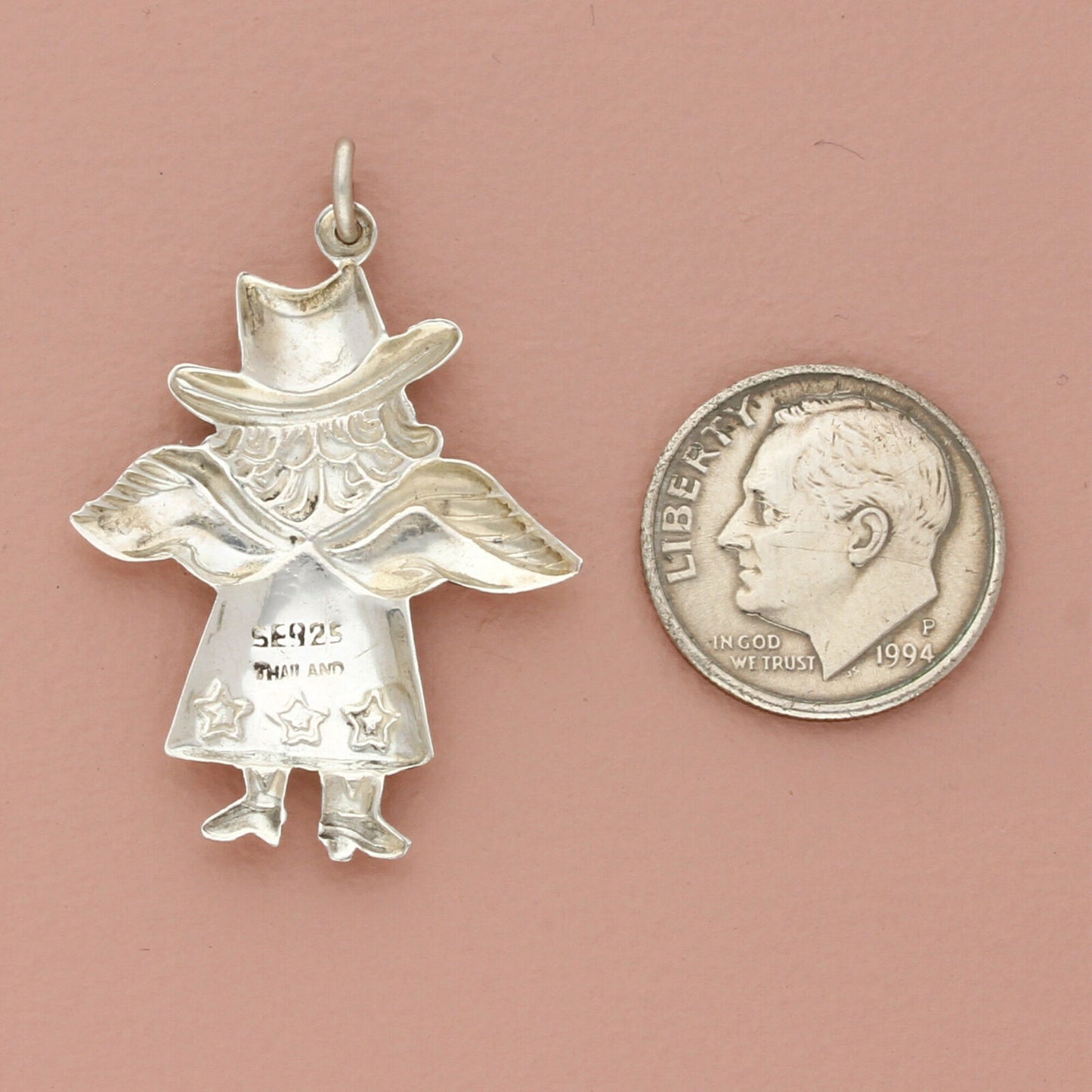 sterling silver vintage western cowgirl guardian angel pendant