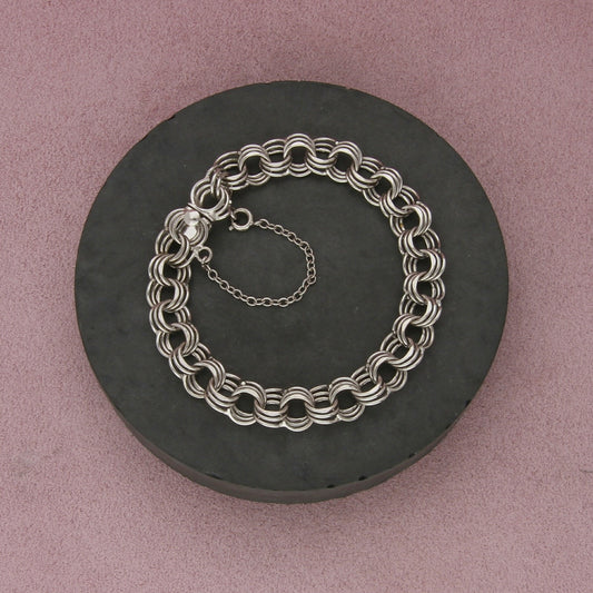 sterling silver vintage 10mm triple cable chain bracelet size 7.5in