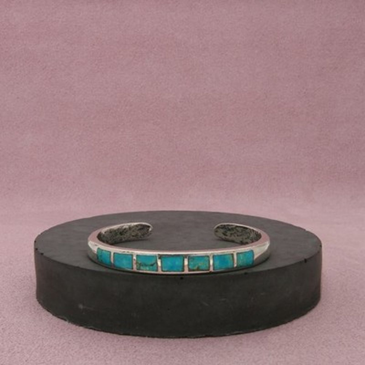 Navajo Sterling Silver Vintage Blue Turquoise Inlay Cuff Bracelet Size 5.5in