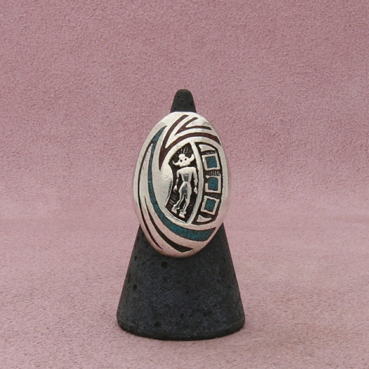 navajo sterling silver vintage turquoise chip inlay kachina ring size 4.5