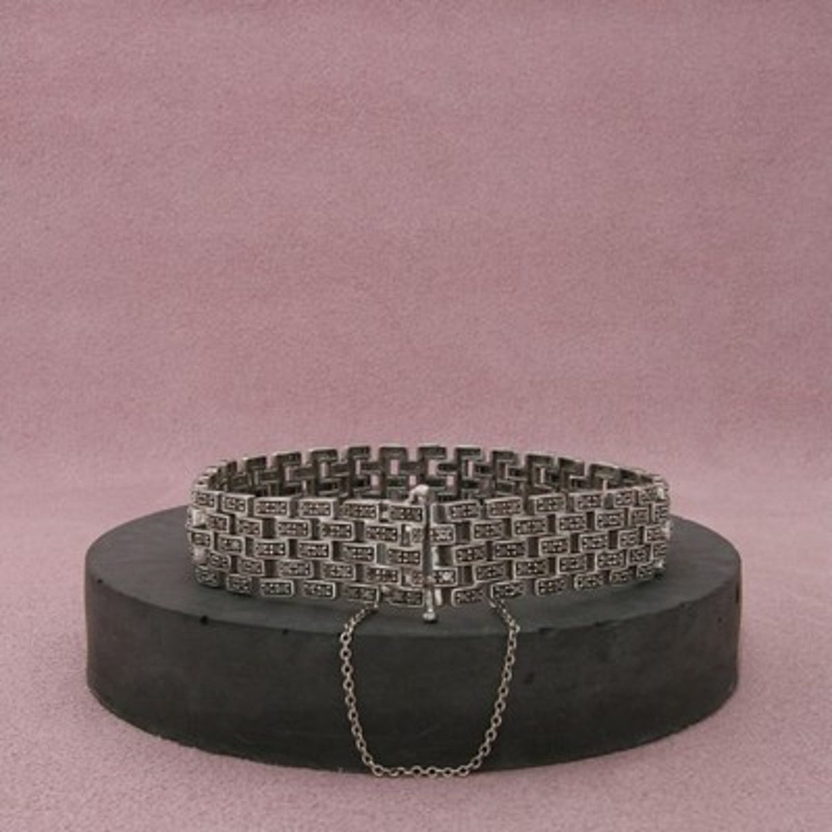 Sterling Silver White Diamond Multirow Panther Chain Bracelet Size 7.25in