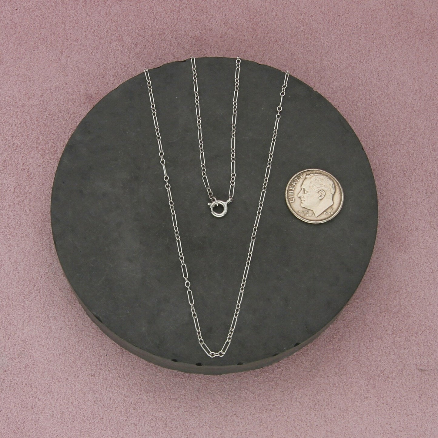 sterling silver art deco style delicate dot & dash chain necklace size 17.75in