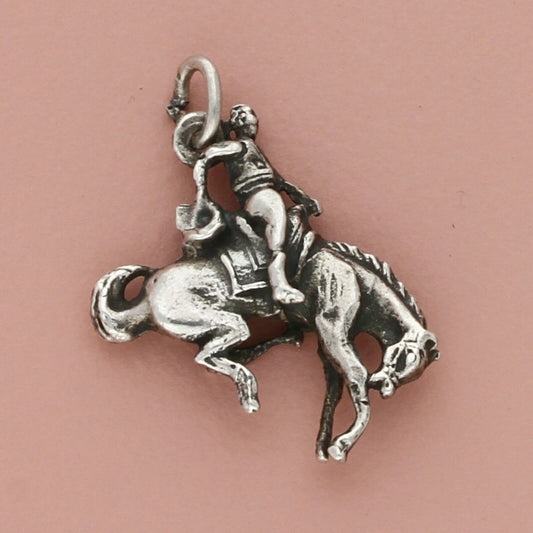 sterling silver vintage western rodeo horse rider charm