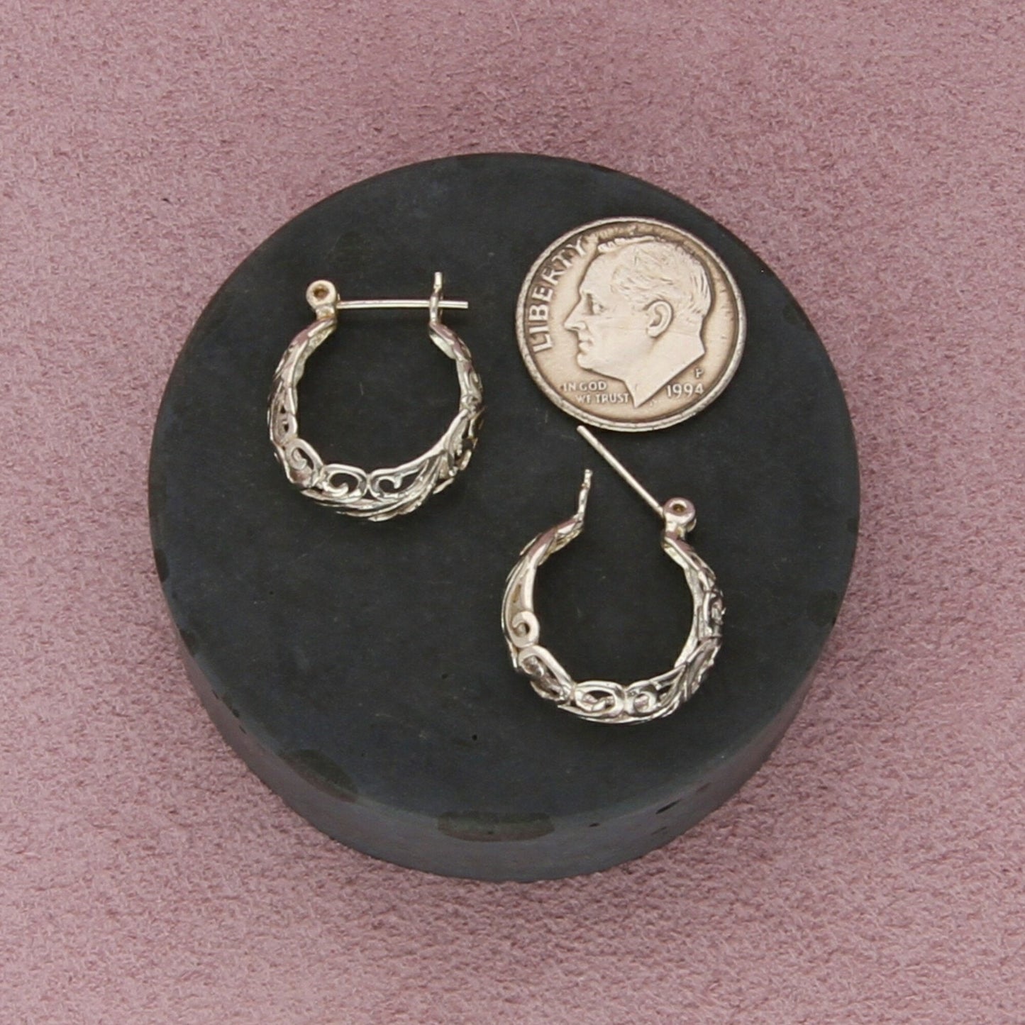 sterling silver dainty scroll huggie hoop earrings