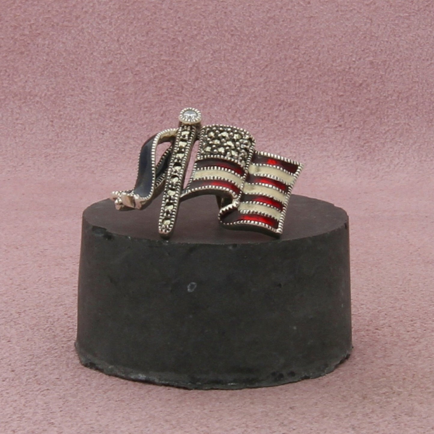 judith jack sterling silver marcasite red white blue enamel usa flag lapel pin