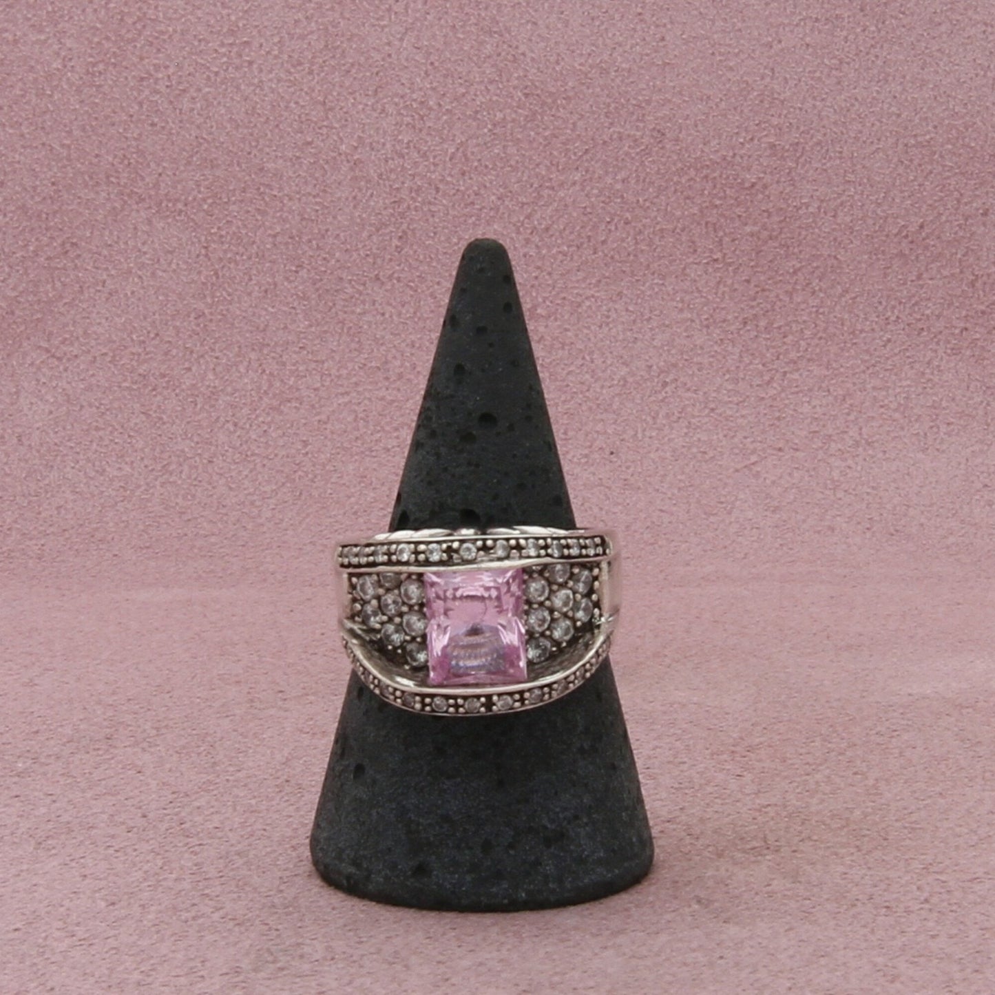 sterling silver chunky pave cz & pink sapphire (as-is) ring size 8