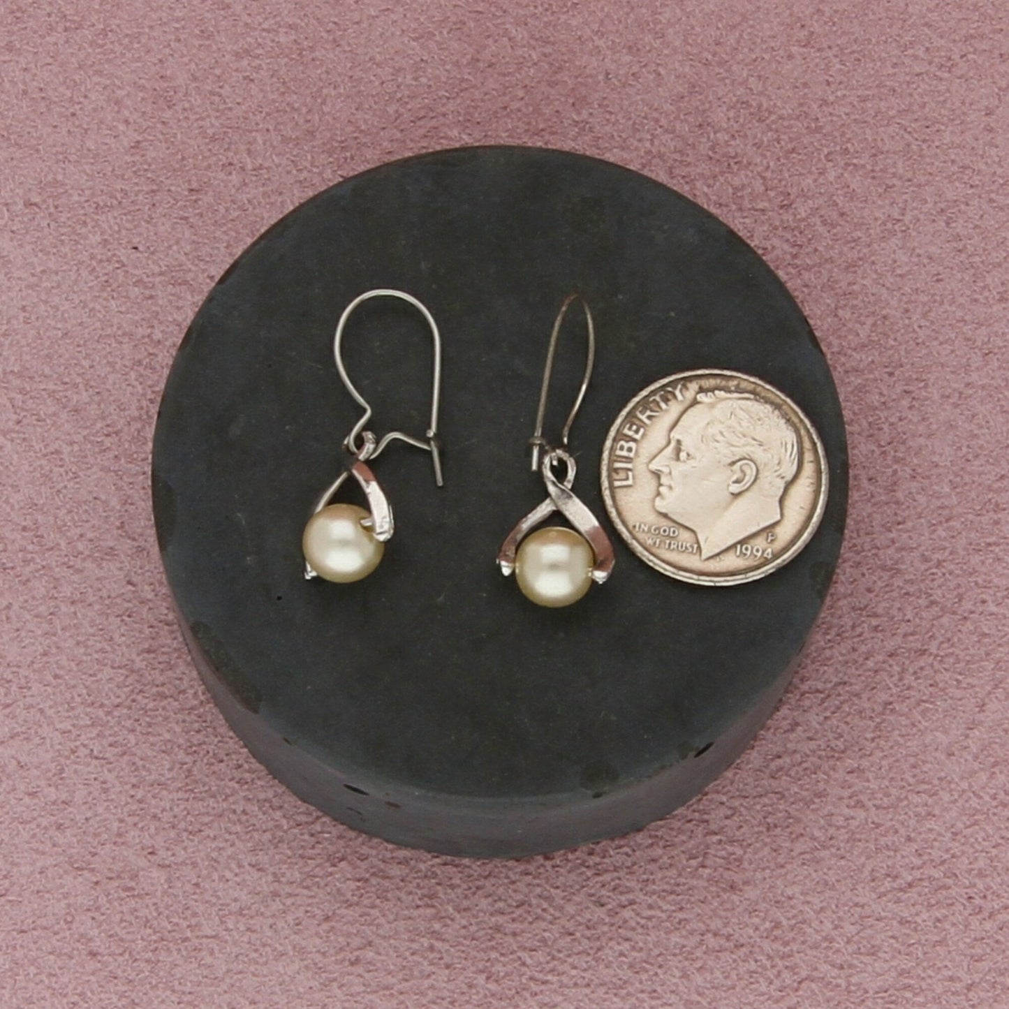 sterling silver vintage dainty faux pearl dangle earrings