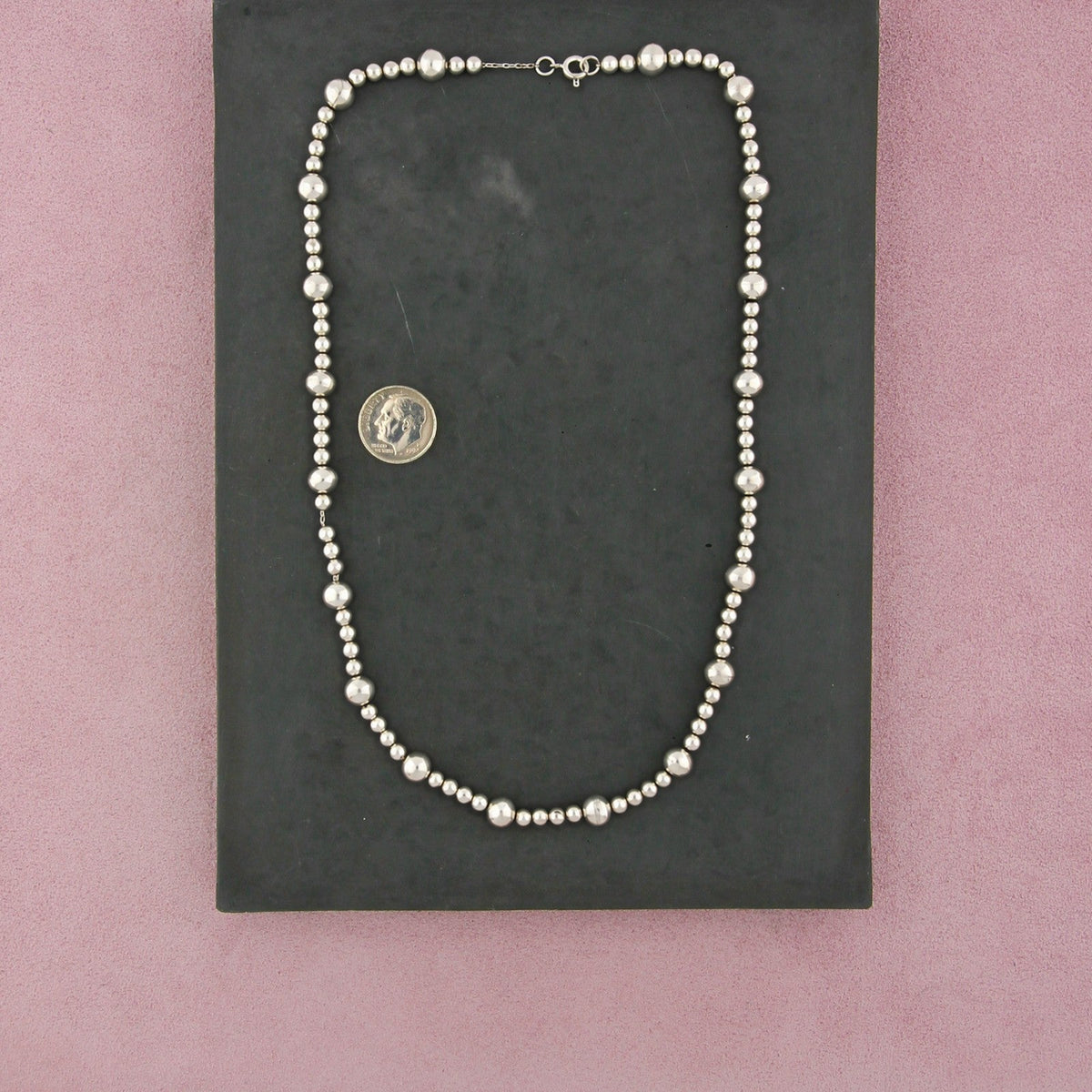 Sterling Silver Round Bead Station Chain Necklace Size 18.5in