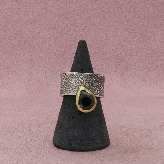 sterling silver brass accent black quartz band ring size 7.5